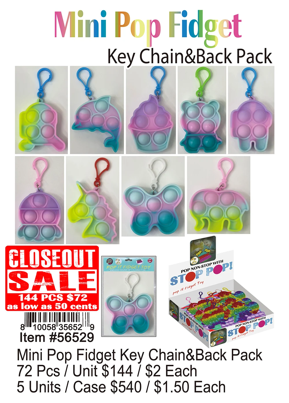 Mini Pop Fidget Keychain and Backpack Closeout